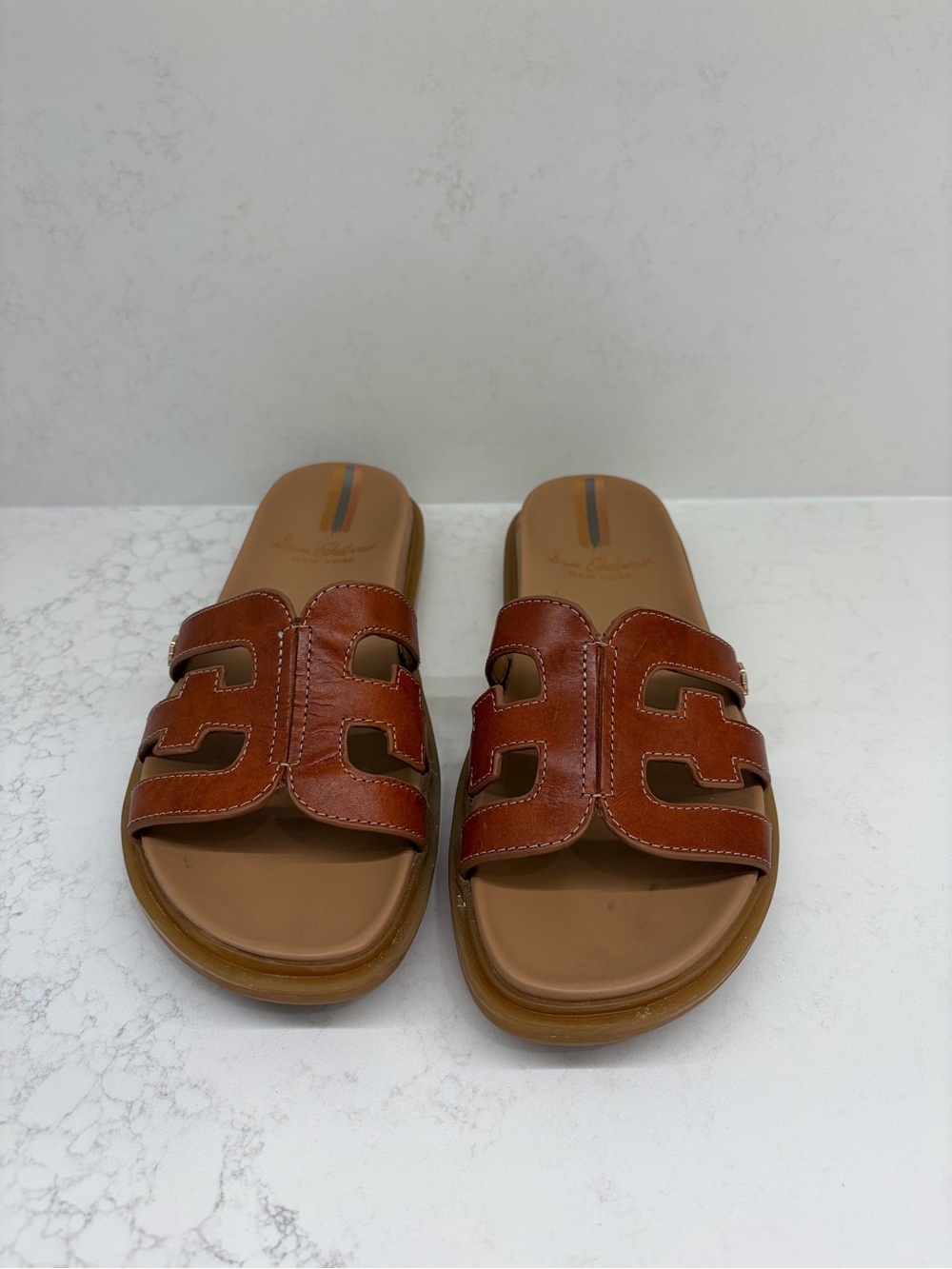 Sam Edelman Brown Leather Cutout Slide Sandals 7 37